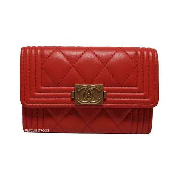 Chanel Handbags - SOLD Chanel Red Boy Flap Wallet